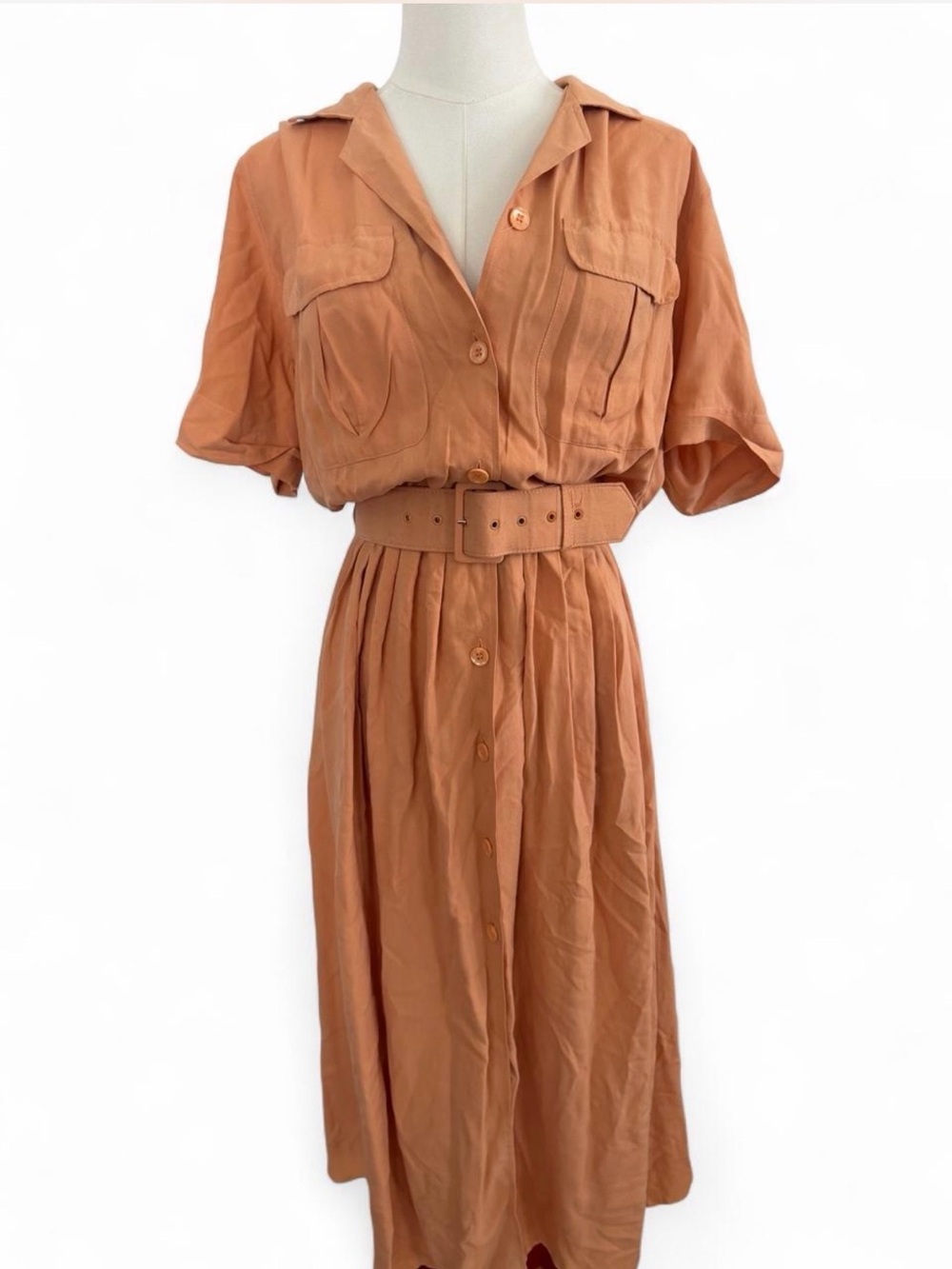 Vintage 1990s Peach Safari Shirt Dress ☀️